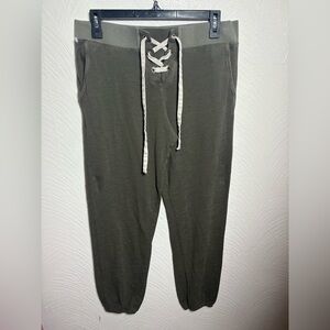 MONROW Women's Green Striped Lace Up Elastic Waist Tapered Sweatpants Size S